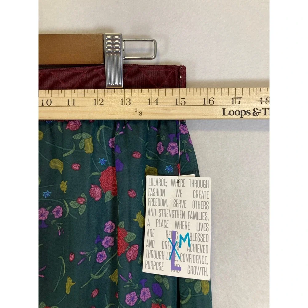 Cottagecore LuLaRoe Women Medium‎ Green Floral Rose Chiffon Lined Midi Skirt